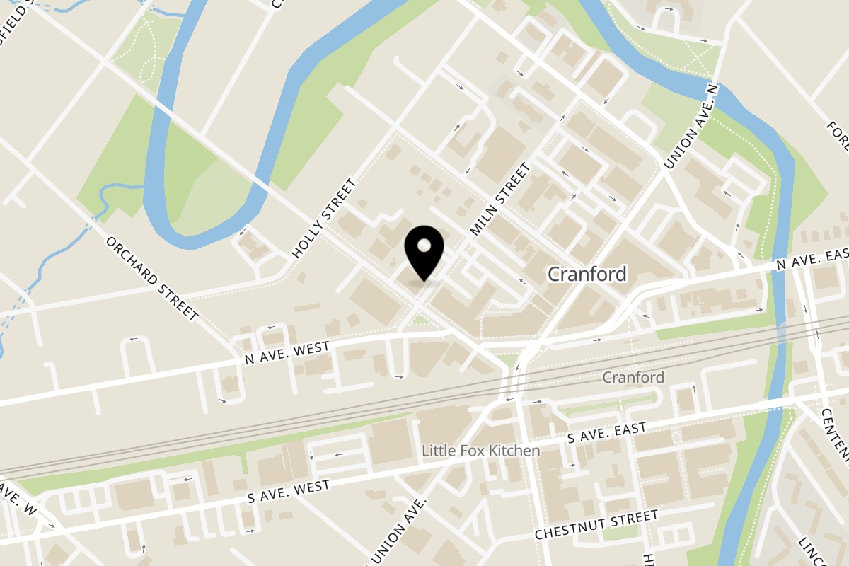 Map showing the location of 8thai restaurant on 103 Miln St in Cranford